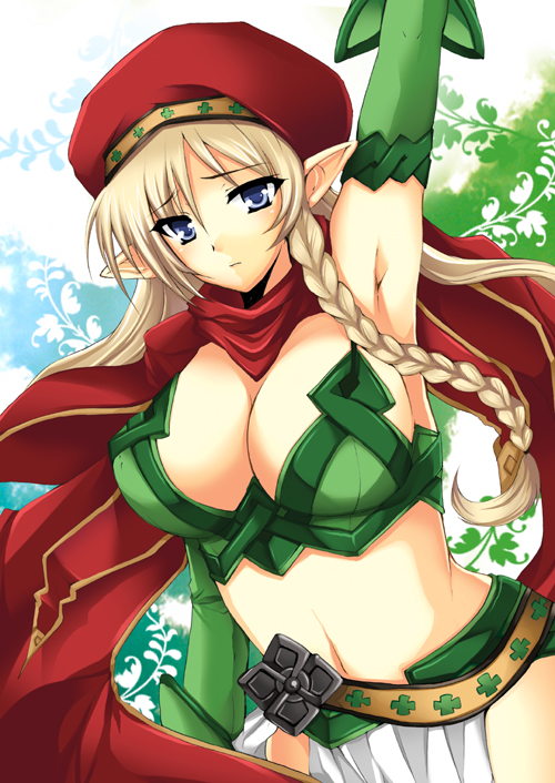 00s, 1girl, alleyne_(queen's_blade), armpits, bad_id, bad_pixiv_id, beret, blonde_hair
