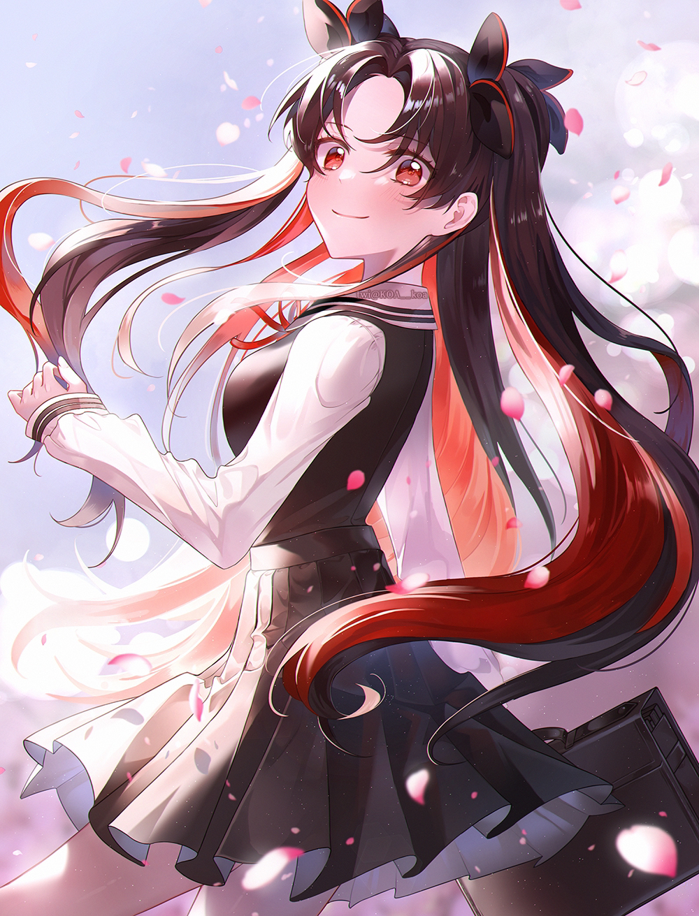 1girl, bad_id, bad_pixiv_id, black_dress, black_hair, black_ribbon, breasts, dress