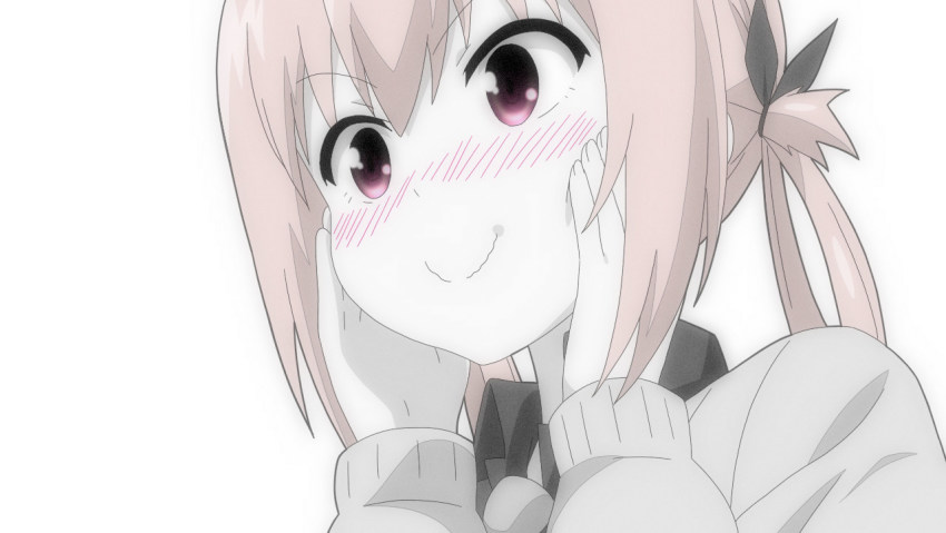 1girl, black_ribbon, black_shirt, blush, collared_shirt, commentary_request, demon_girl, from_side