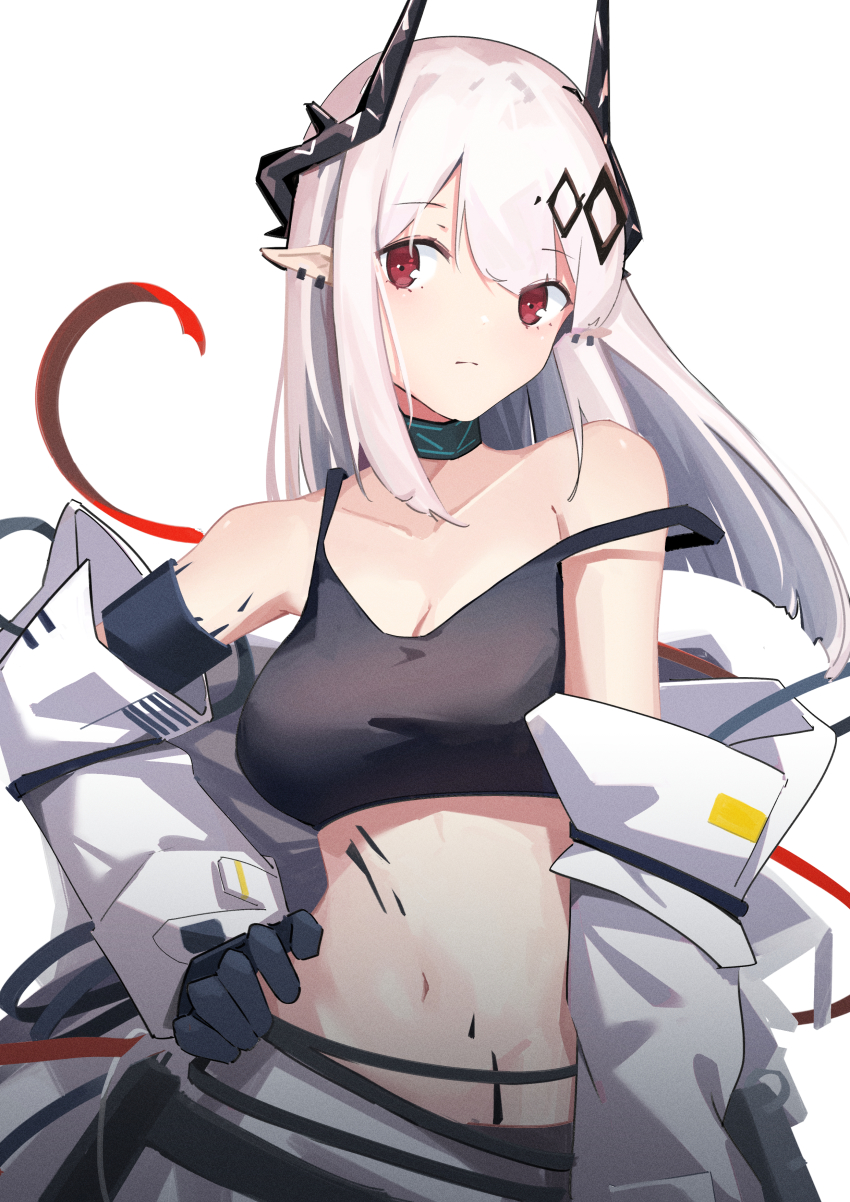 1girl, absurdres, arknights, armband, black_gloves, black_tank_top, breasts, chichi_guai