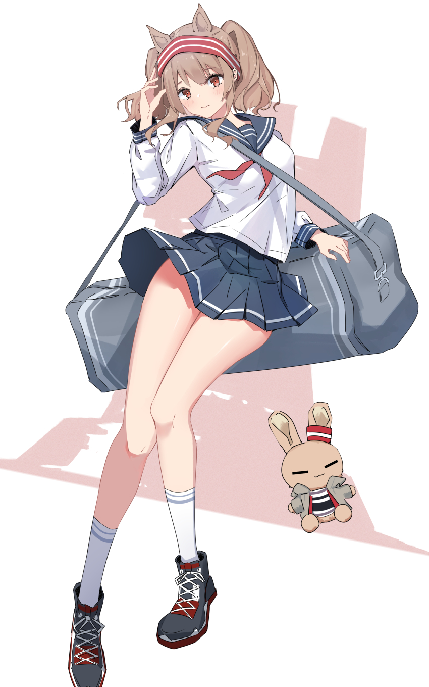 1girl, absurdres, alternate_costume, angelina_(arknights), animal_ears, arknights, bag, black_shoes