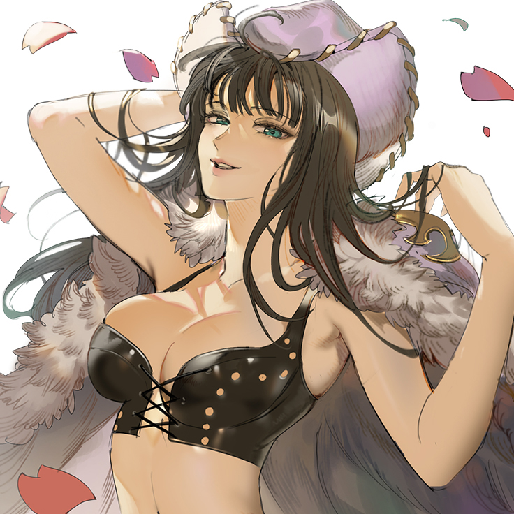 1girl, bad_id, bad_pixiv_id, black_bustier, black_hair, blue_eyes, breasts, bustier