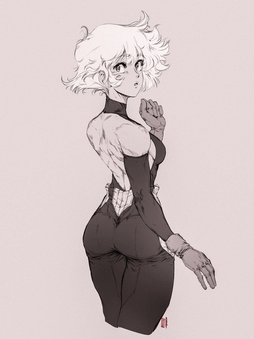 1980s_(style), 1girl, :o, ass, back, breasts, commentary, cropped_legs