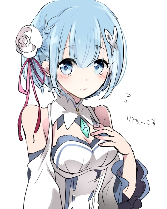 1girl, blue_eyes, blue_hair, blush, breasts, cleavage, closed_mouth, clothing_cutout