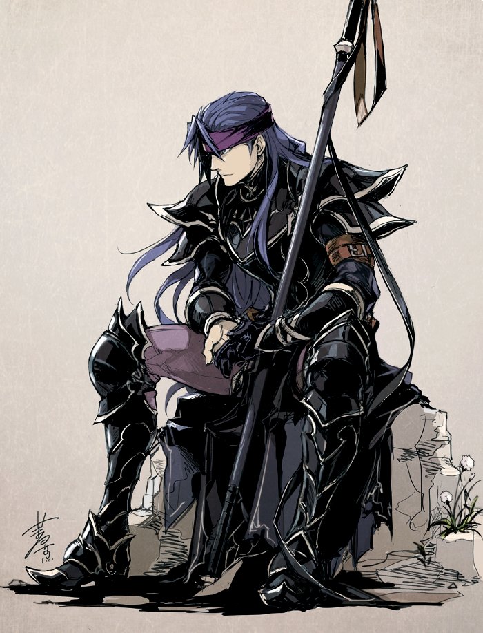 1boy, armor, armored_boots, black_armor, blue_hair, boots, breastplate, cape