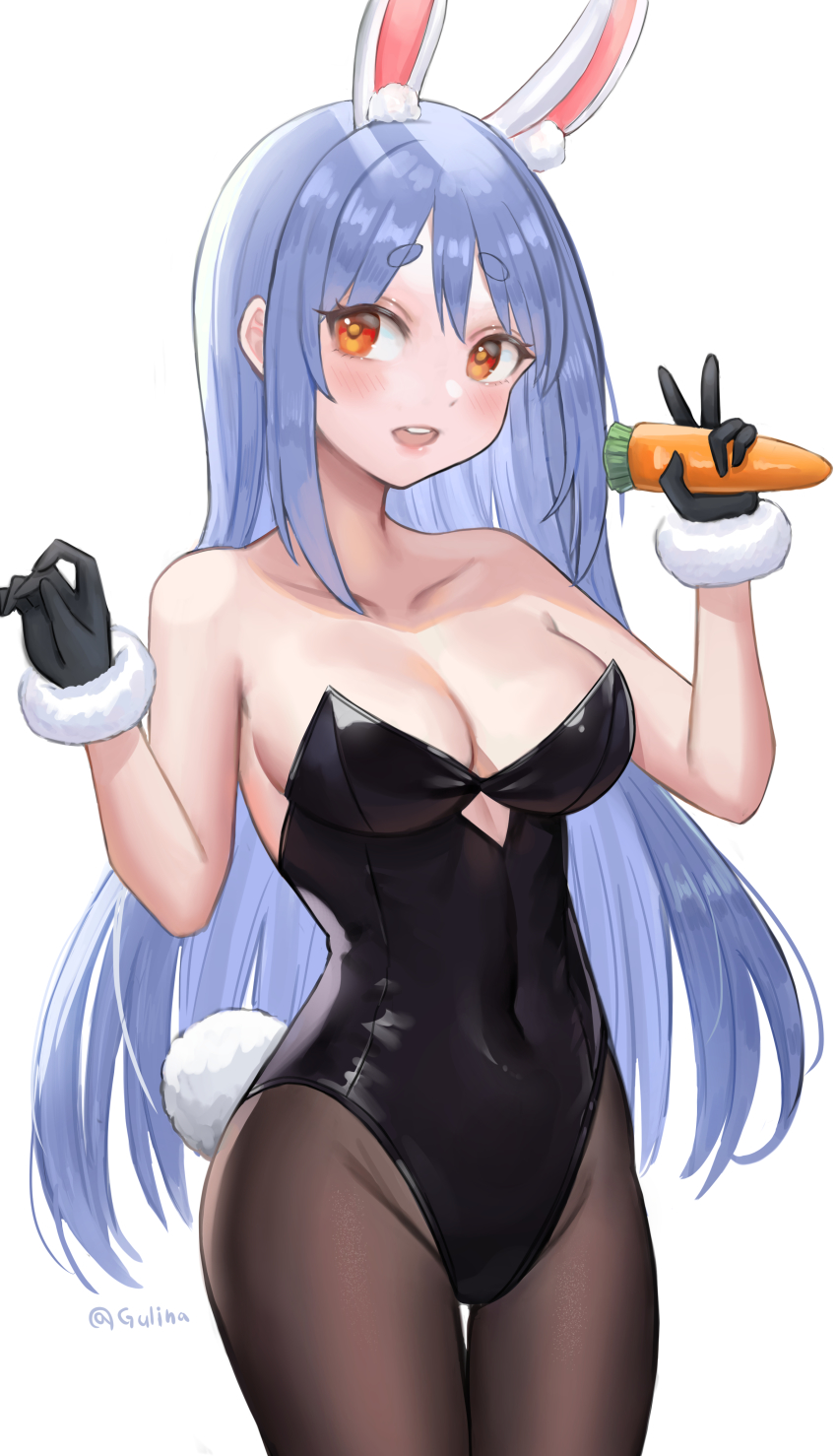1girl, absurdres, alternate_hairstyle, animal_ears, bare_shoulders, black_gloves, breasts, brown_pantyhose