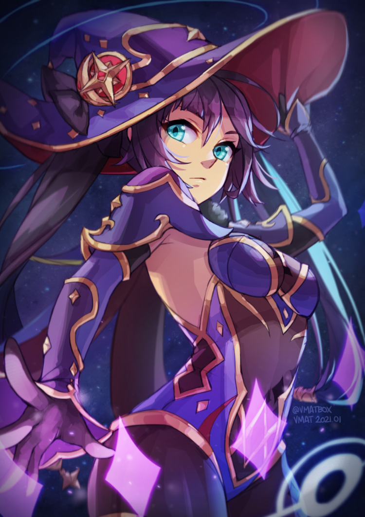 1girl, armpit_peek, black_pantyhose, blue_capelet, blue_eyes, blue_leotard, breasts, capelet