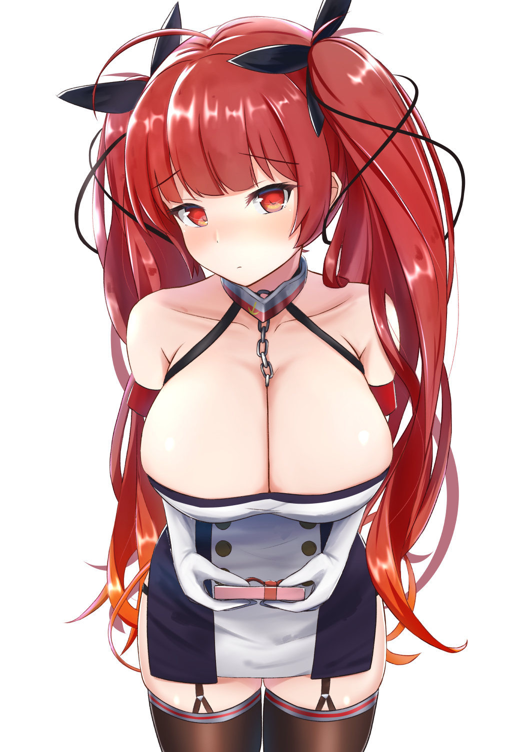 1girl, amano_kusatsu, azur_lane, bare_shoulders, black_bow, black_thighhighs, blush, bow