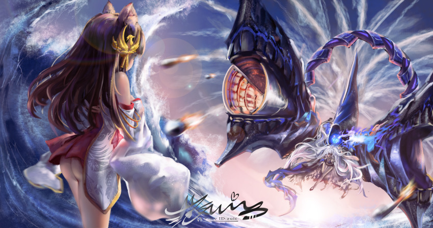 2girls, absurdres, animal_ear_fluff, artist_name, ass, azur_lane, blue_eyes, breasts