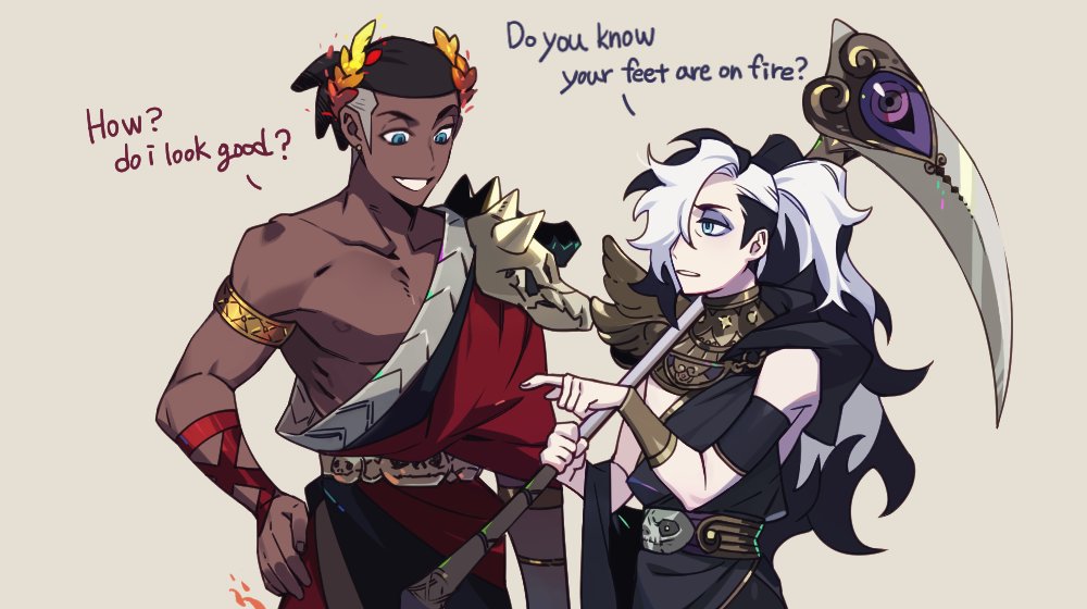 2boys, alternate_costume, ancient_greek_clothes, black_hair, blue_eyes, collarbone, commentary, cosplay