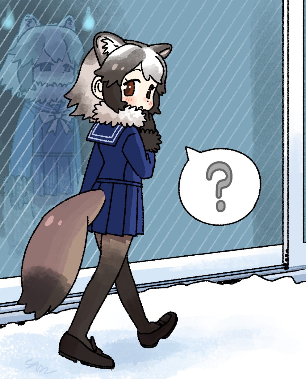 2girls, :o, ?, adjusting_neckwear, animal_ear_fluff, animal_ears, ap_dul, arm_at_side