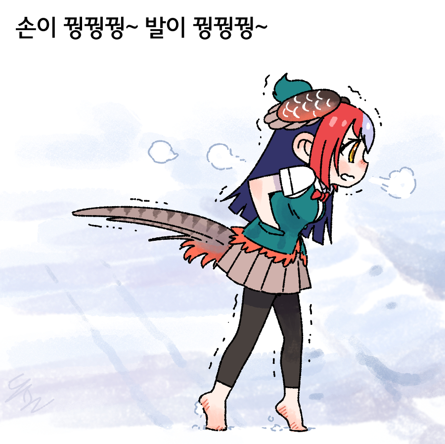 1girl, puff_of_air, ap_dul, aqua_hair, aqua_vest, barefoot, bird_tail, bird_wings