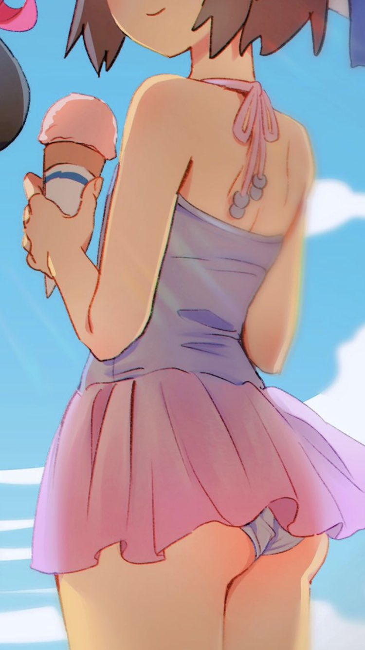 1other, androgynous, ass, bare_arms, bare_shoulders, bikini, black_bikini, brown_hair