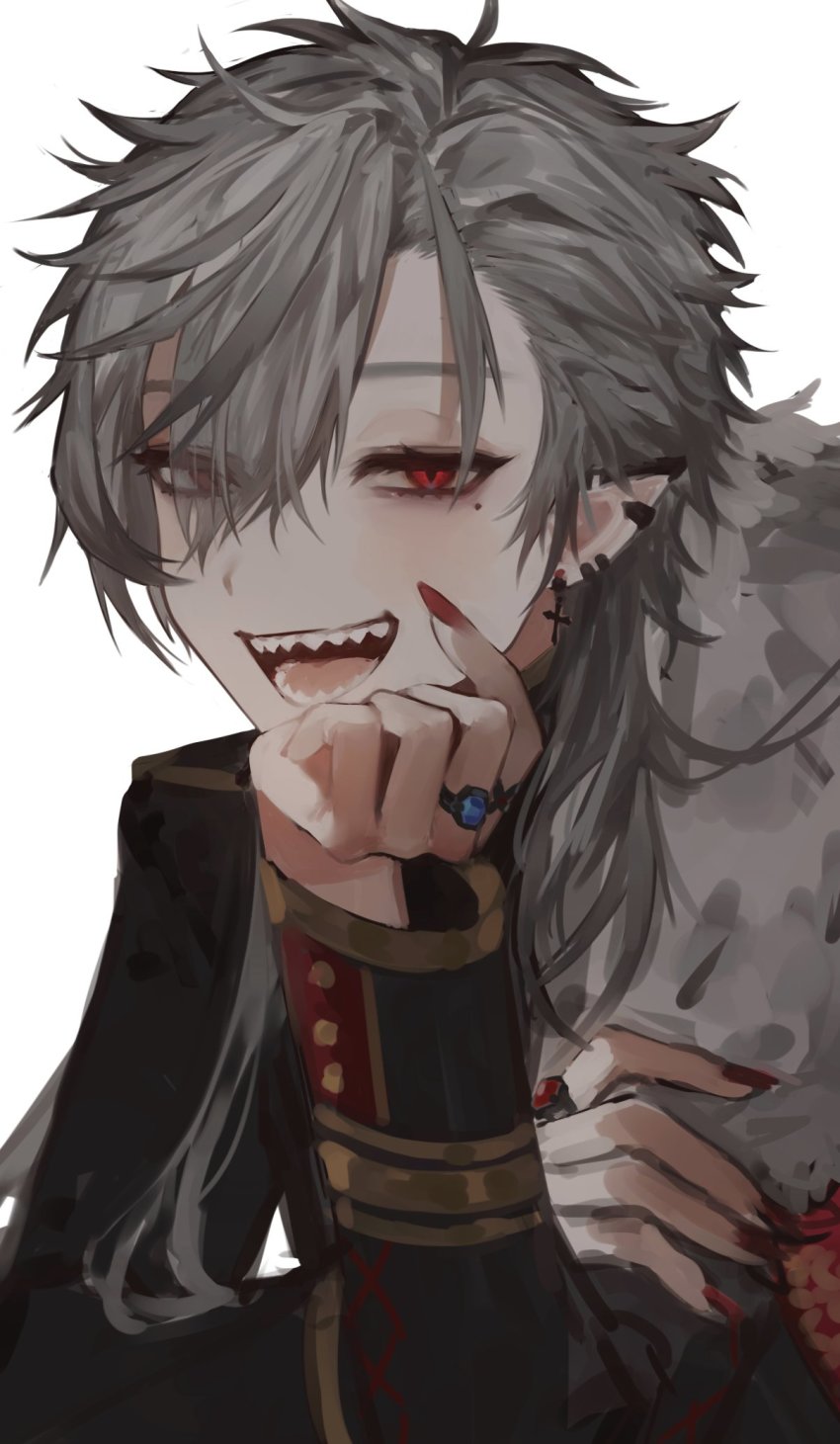 1boy, agenasumiso51, bad_id, bad_twitter_id, cross, cross_earrings, earrings, eyes_visible_through_hair