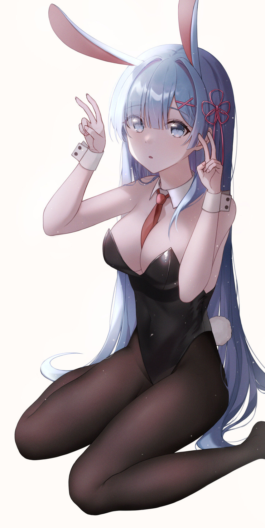 1girl, :o, absurdres, alternate_hair_length, alternate_hairstyle, animal_ears, bare_shoulders, black_leotard