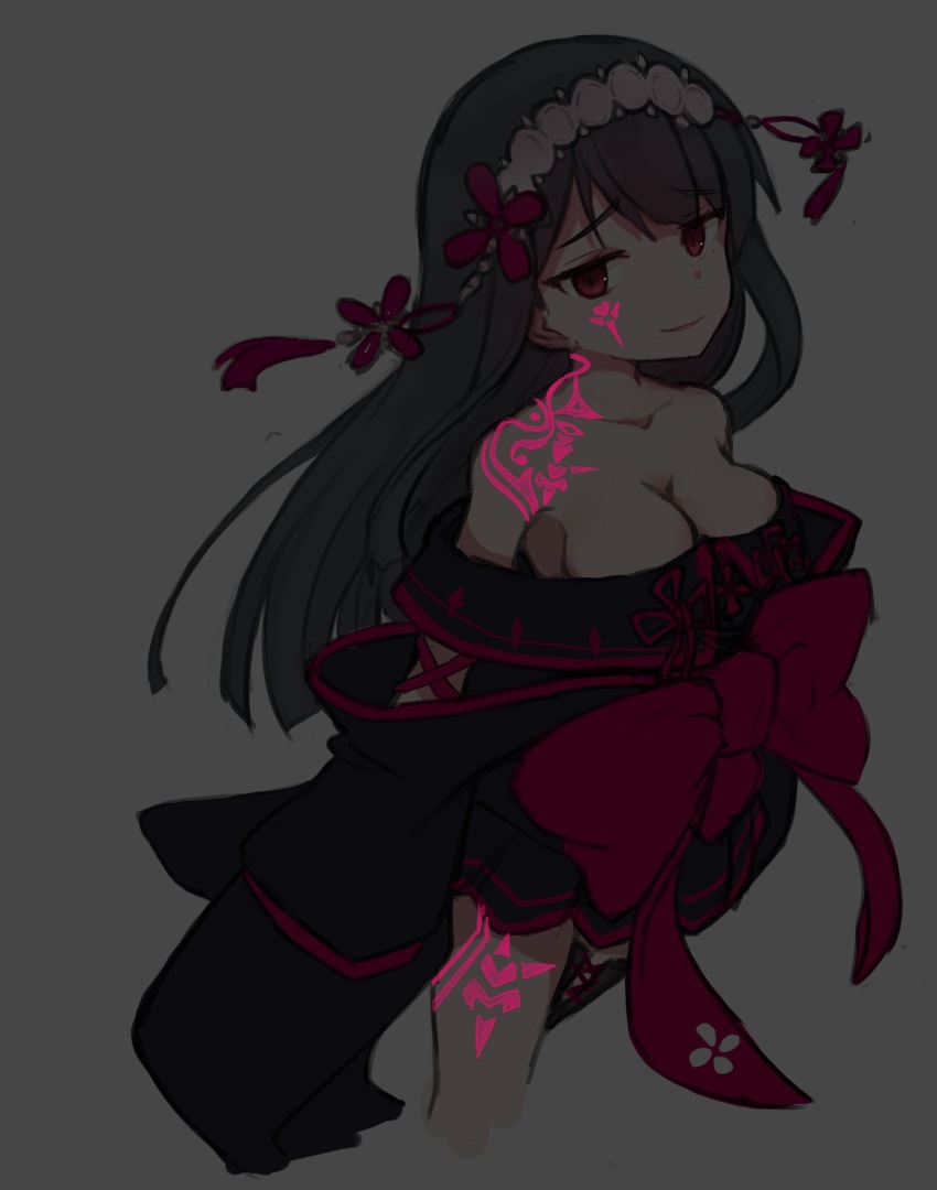 1girl, atsushi_(aaa-bbb), bad_id, bad_pixiv_id, bare_shoulders, black_hair, breasts, cherry_blossoms