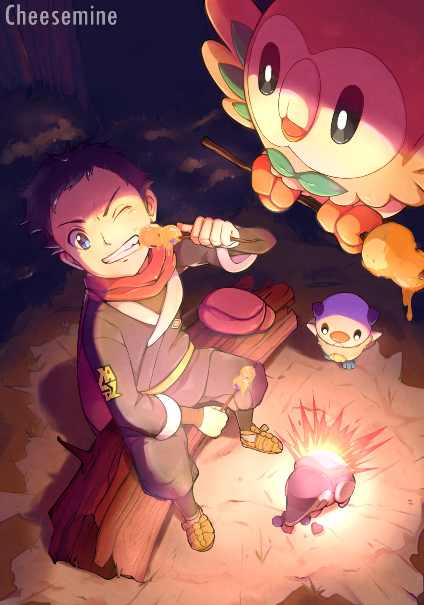 1boy, absurdres, artist_name, blue_eyes, bush, cheesemine, clenched_teeth, commentary