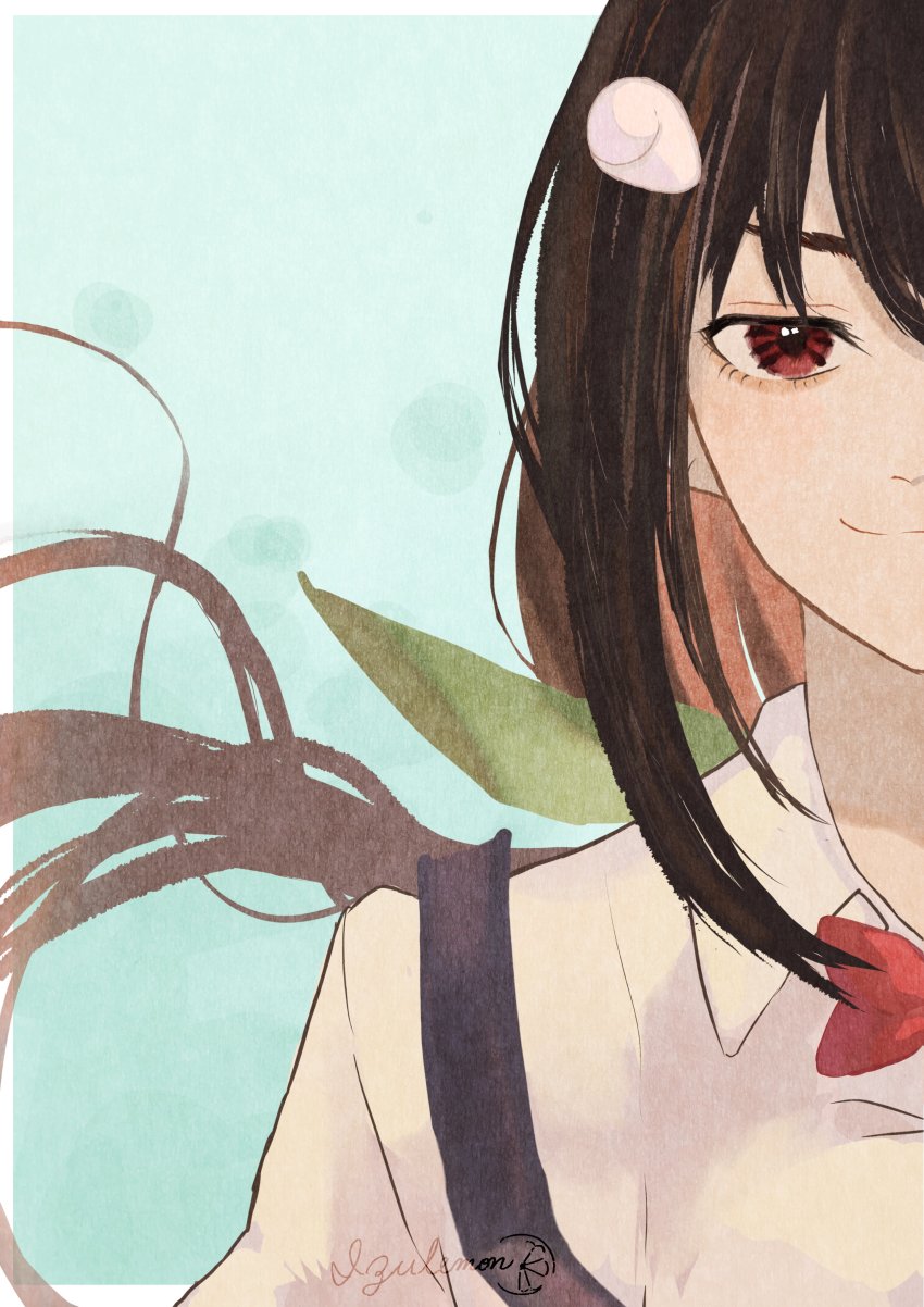 1girl, absurdres, aged_up, artist_name, floating_hair, hachikuji_mayoi, hair_ribbon, highres