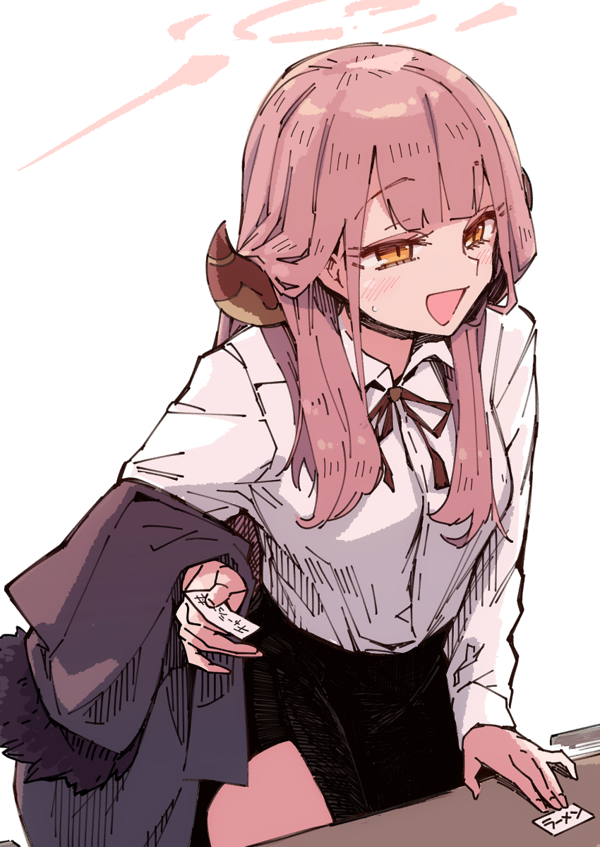 1girl, absurdres, aru_(blue_archive), black_skirt, blue_archive, blush, breasts, coat