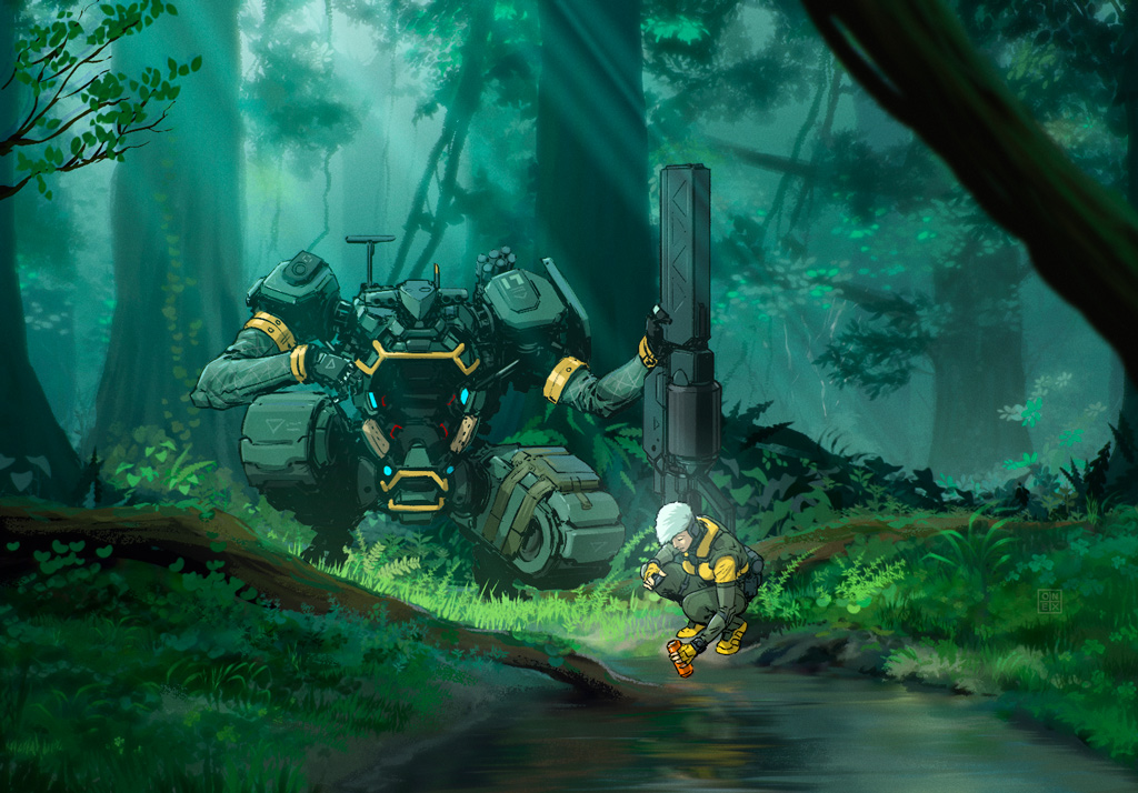 1girl, bottle, breasts, forest, gun, holding, holding_bottle, holding_gun