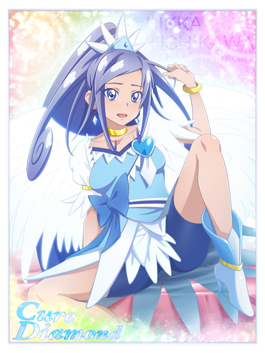 1girl, bike_shorts, blue_choker, blue_dress, blue_eyes, blue_hair, boots, breasts