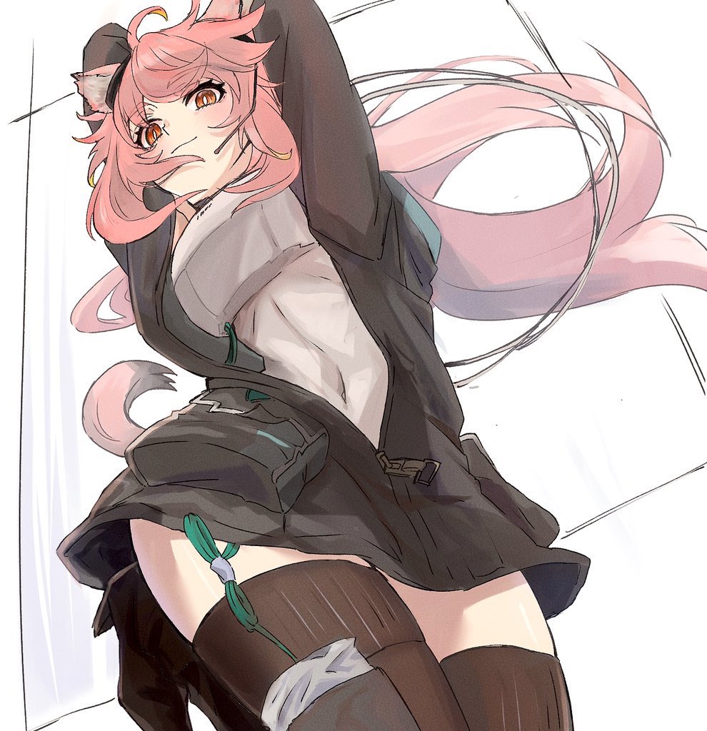 1girl, animal_ear_fluff, animal_ears, arknights, armor, bare_shoulders, black_boots, black_jacket