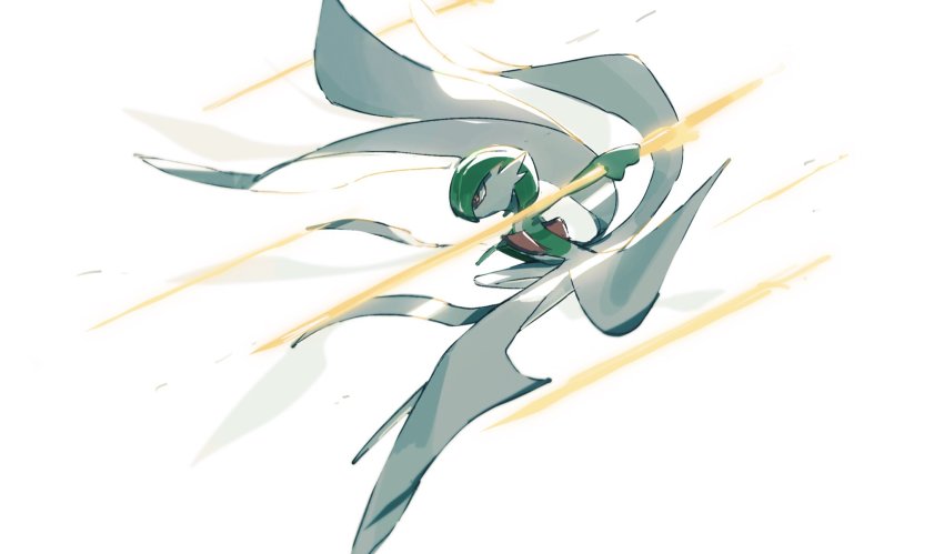 blurry, colored_skin, commentary_request, draw_pann33, from_side, gardevoir, gen_3_pokemon, highres