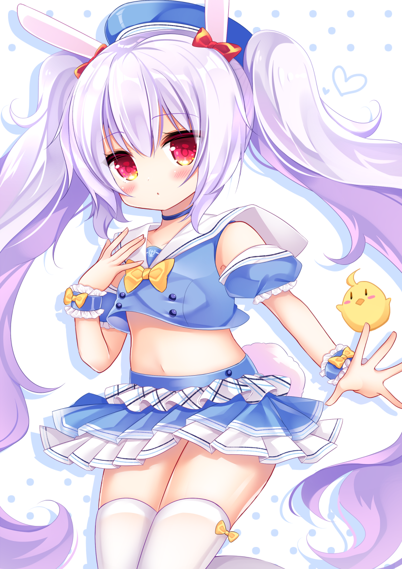 1girl, animal, animal_ears, azur_lane, baby_animal, beret, bird, blue_choker