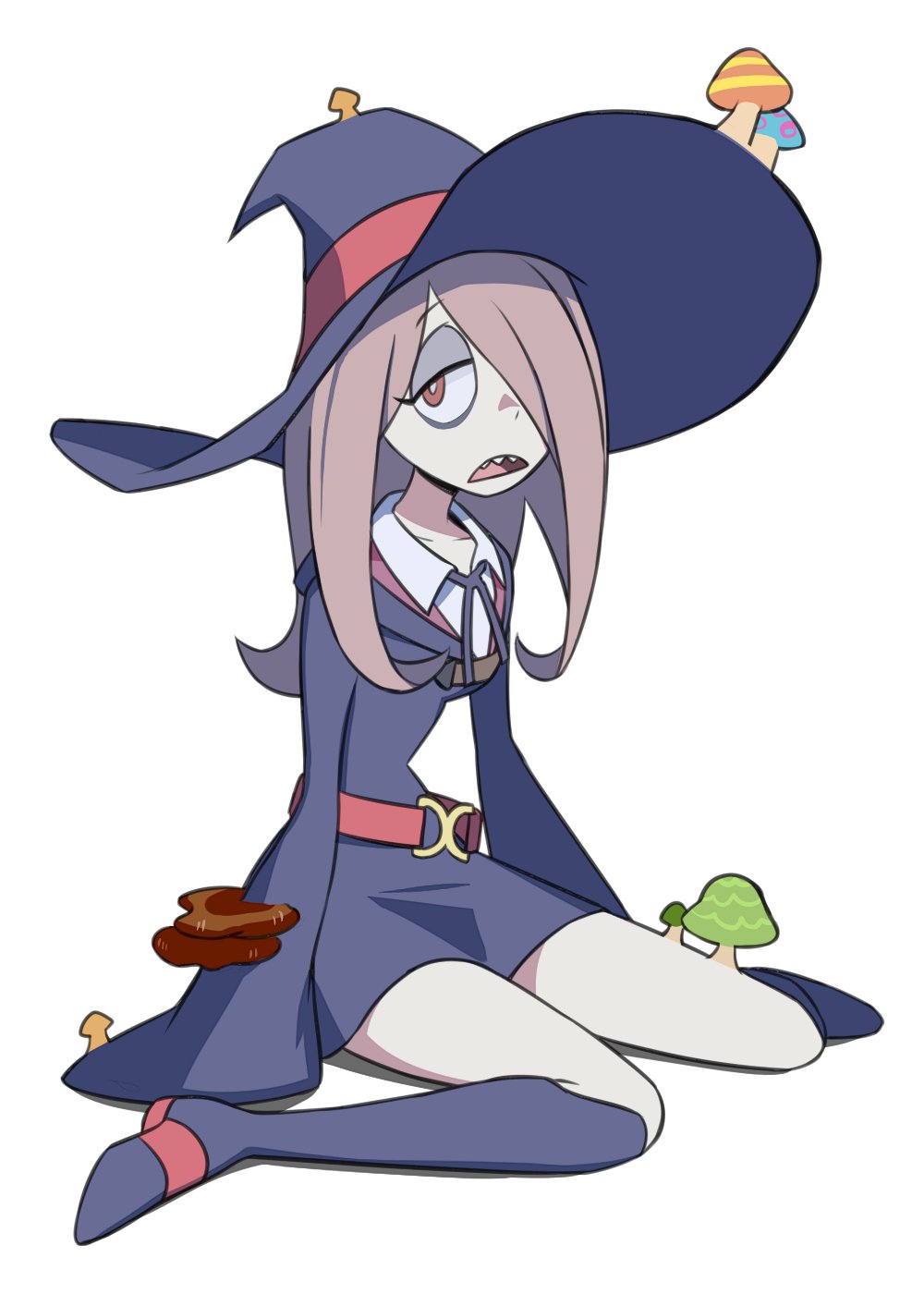 1girl, boots, hair_over_one_eye, hat, highres, little_witch_academia, mushroom, runningpigeon73