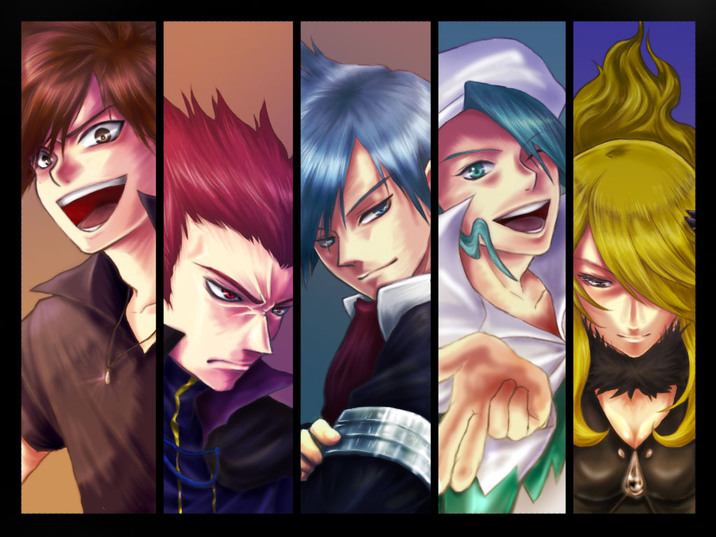 00s, 1girl, 4boys, alternate_costume, aqua_eyes, aqua_hair, bad_id, blonde_hair