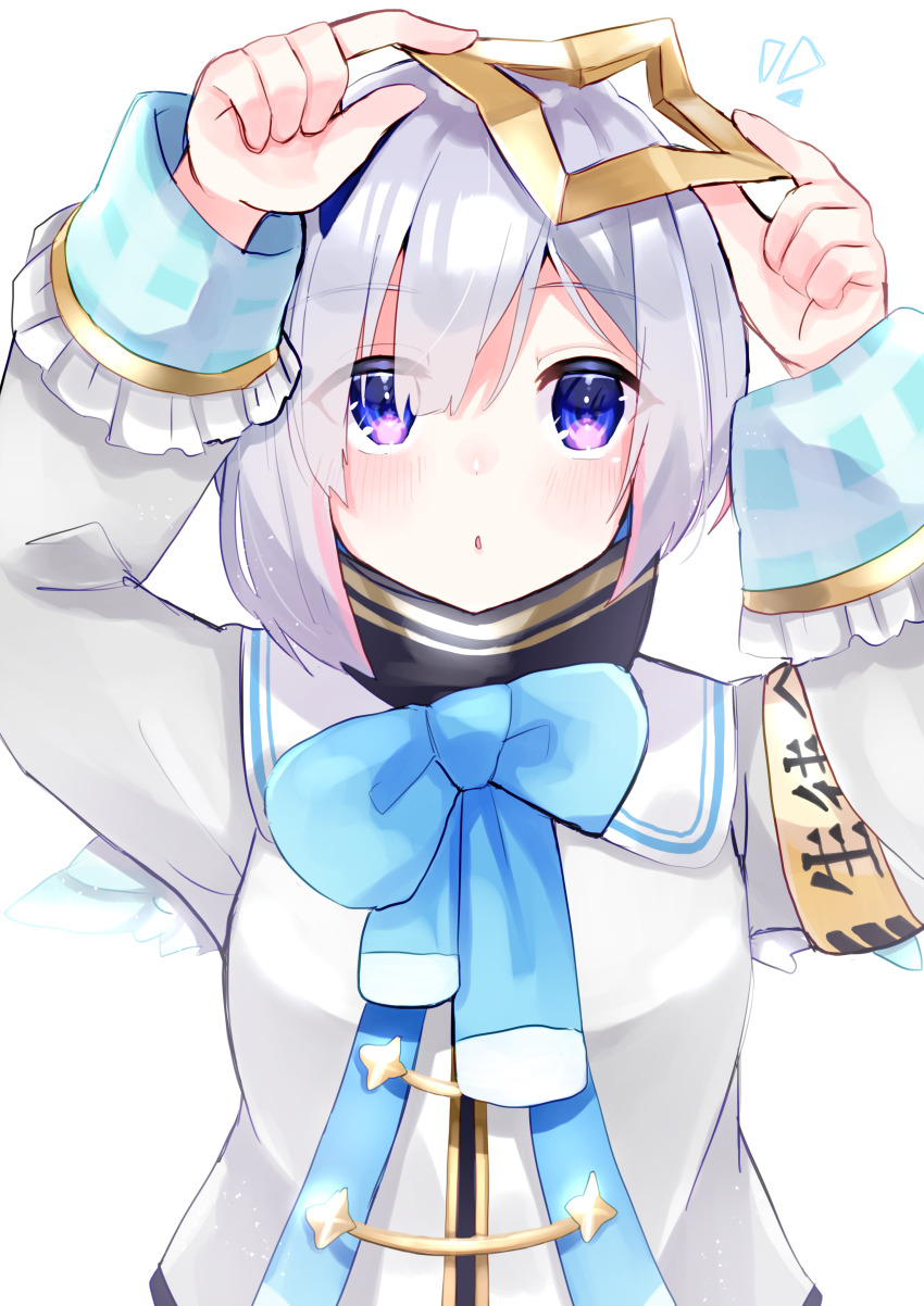 :o, absurdres, adjusting_halo, aiguillette, amane_kanata, angel, angel_wings, armband