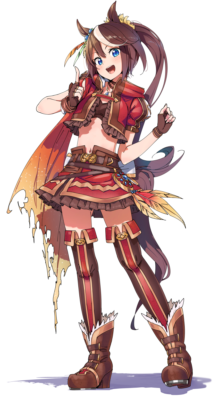 1girl, :d, absurdres, animal_ears, blue_eyes, blush, brown_gloves, brown_hair