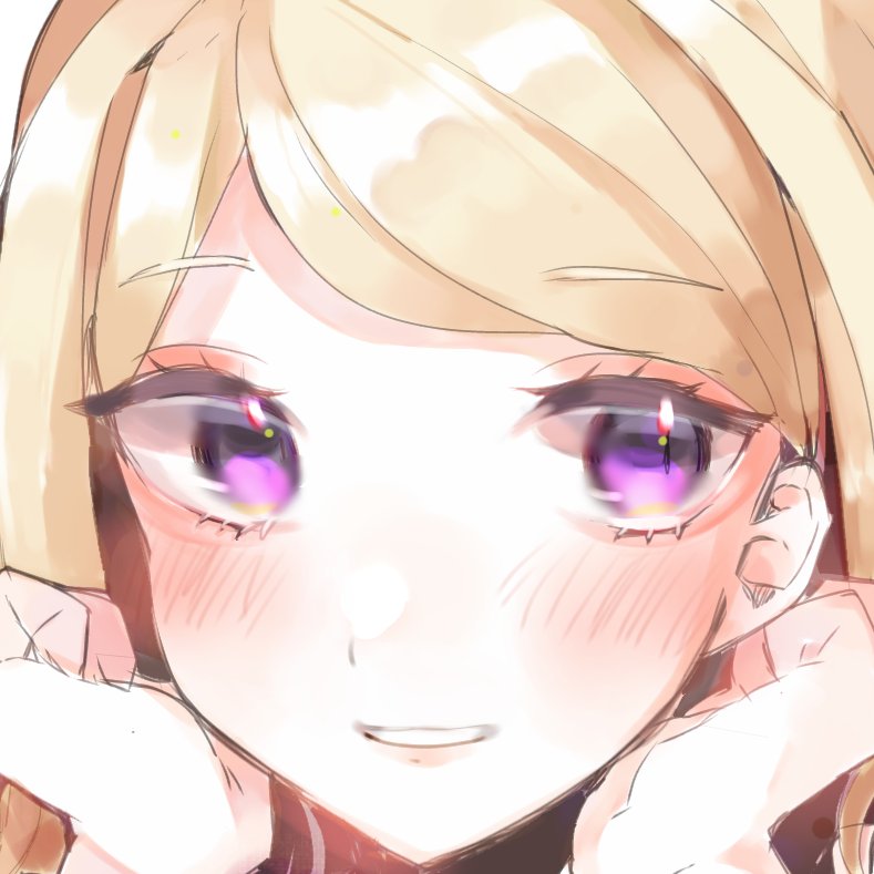 1girl, akamatsu_kaede, bad_id, bad_twitter_id, blonde_hair, blush, close-up, danganronpa_(series)