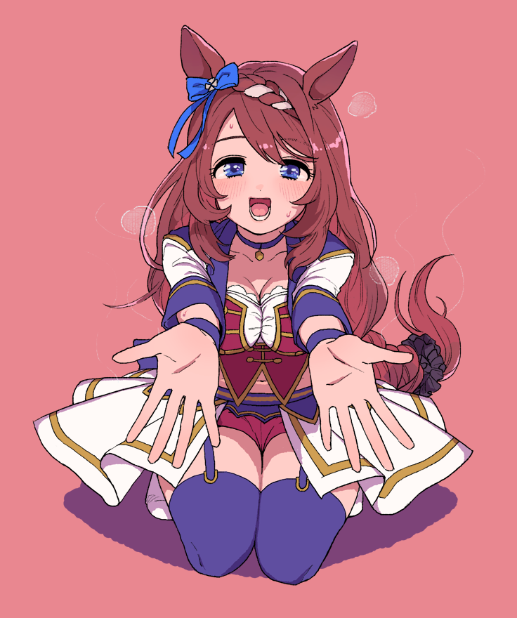1girl, animal_ears, blue_eyes, blush, bow, braid, breasts, brown_hair