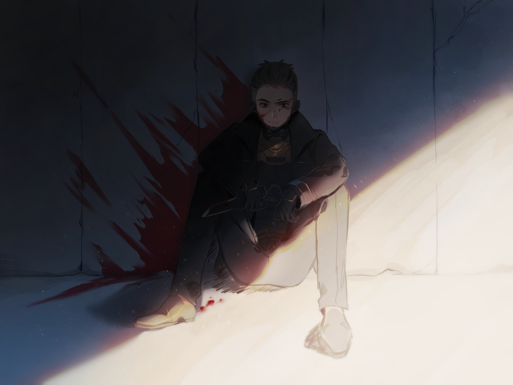 1boy, animification, apex_legends, black_footwear, black_gloves, black_hair, black_jacket, black_pants