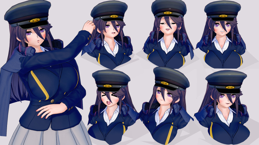 1girl, 3d, artist_request, blush, reference_sheet, hat, highres, kido_ayame_(kimi_wa_008)