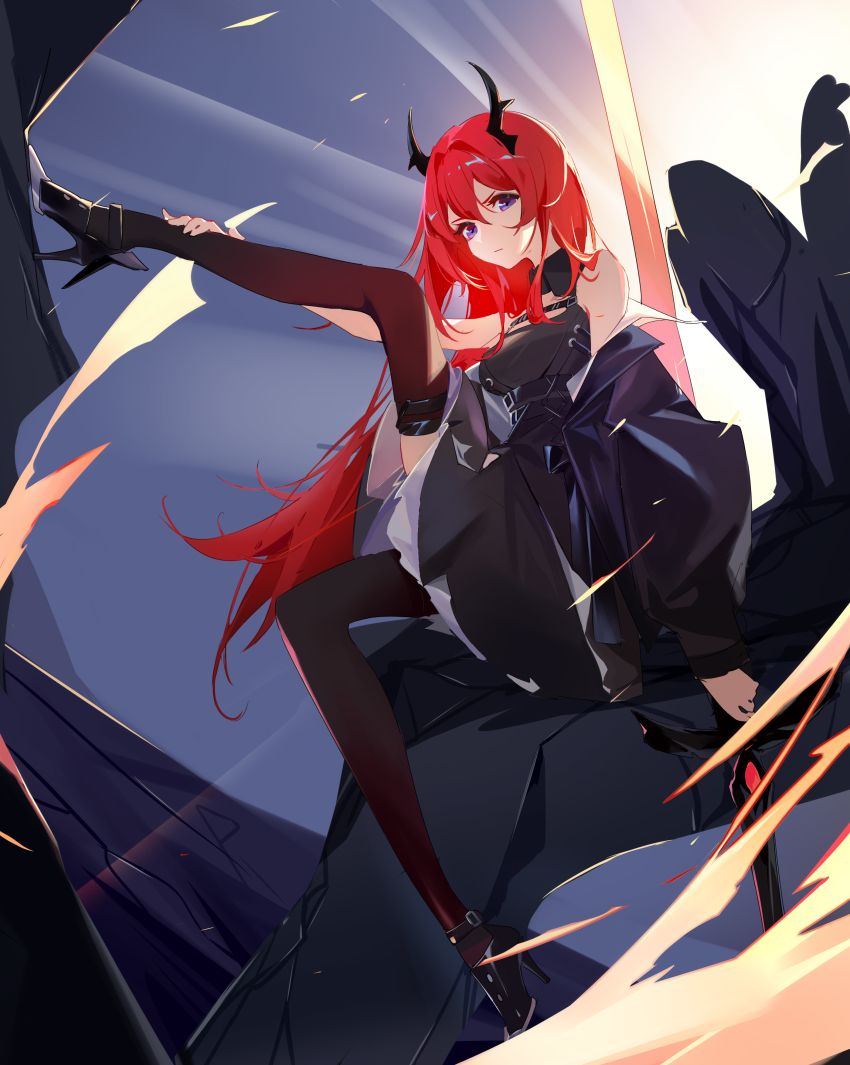 1girl, absurdres, acr_(dash), arknights, demon, demon_girl, demon_horns, dress