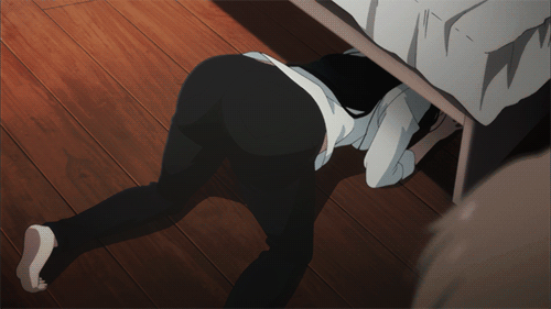 1girl, animated, animated_gif, ass, ass_focus, ass_shake, bent_over, black_hair