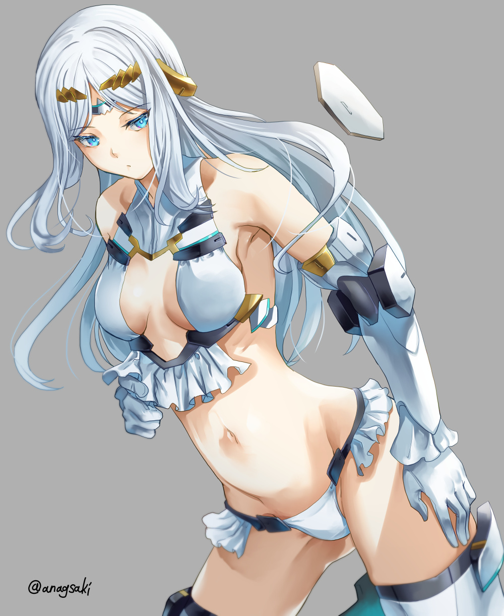 1girl, aona_(anagasaki), bare_shoulders, bikini, blue_eyes, breasts, cleavage, elbow_gloves