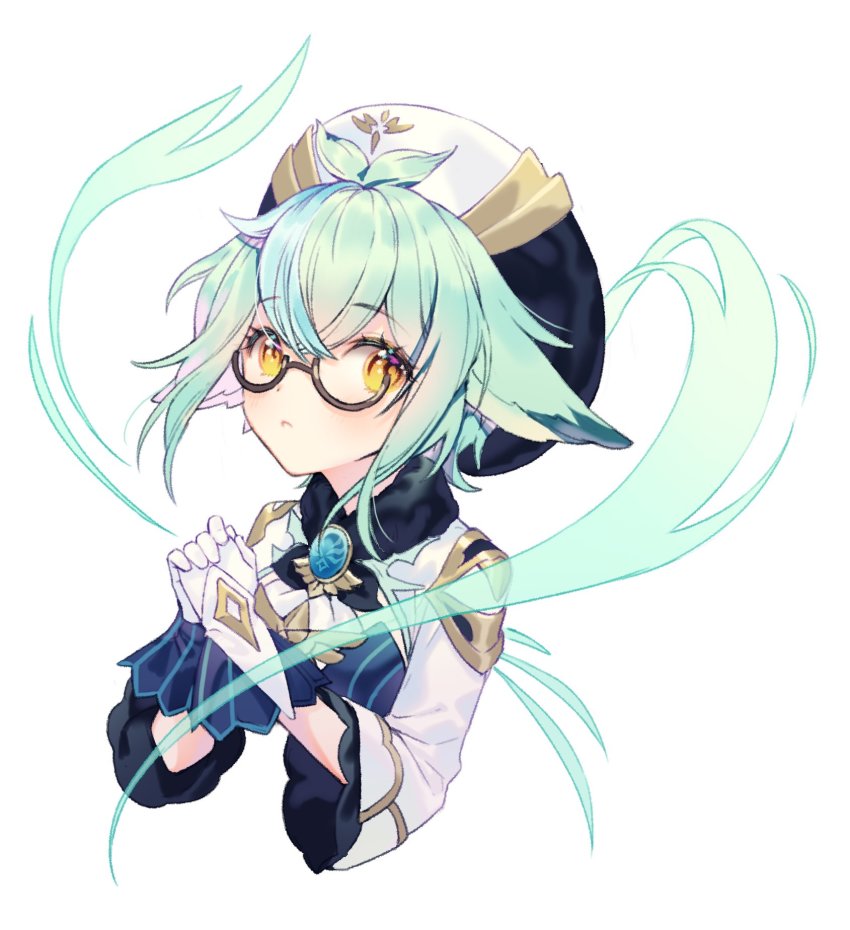 1girl, animal_ears, beret, blush, breasts, cat_ears, frilled_sleeves, frills