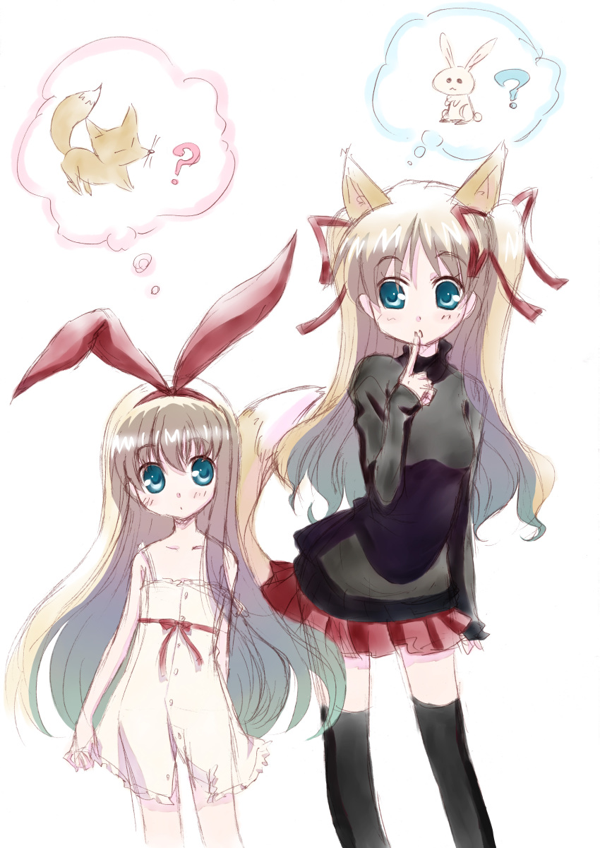 00s, 2girls, ?, absurdres, amae_koromo, animal_ears, blonde_hair, blue_eyes