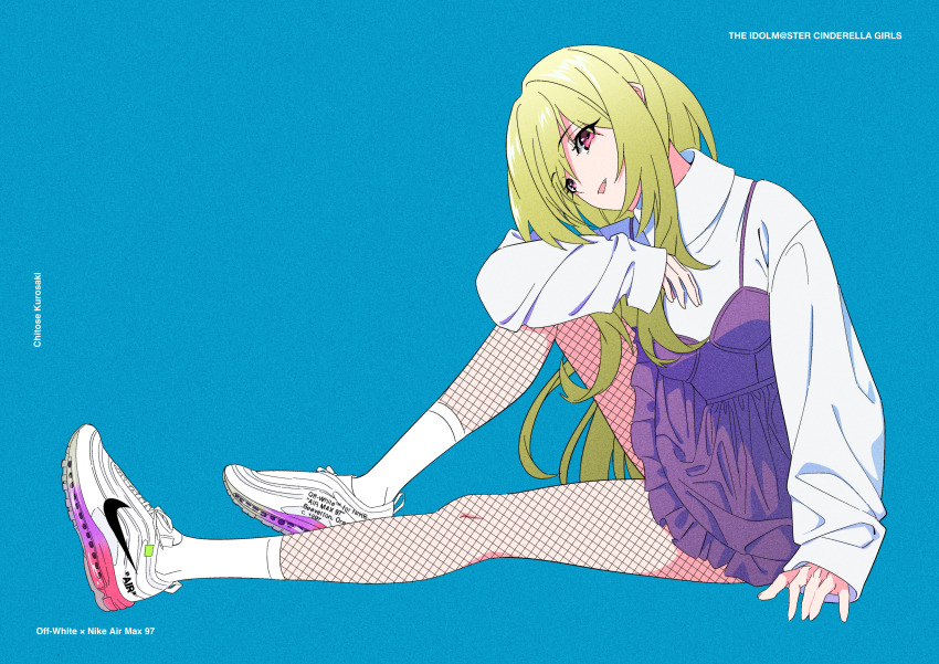 1girl, absurdres, acubi_tomaranai, air_max_97, artist_name, blonde_hair, character_name, fang