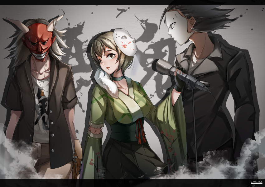 absurdres, black_gloves, black_jacket, blonde_hair, breasts, brown_jacket, brown_pants, character_request