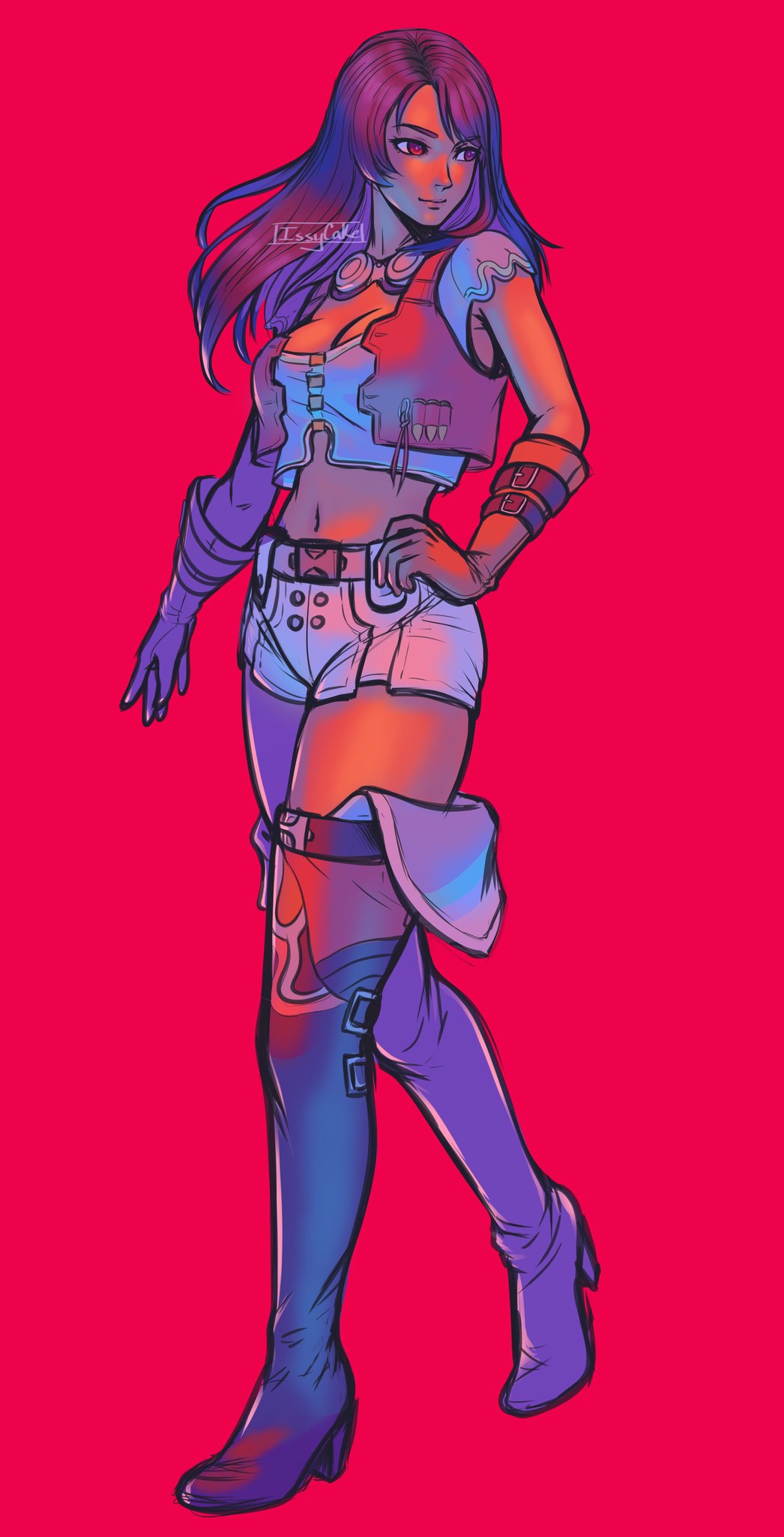 1girl, black_hair, boots, breasts, cleavage, dark_skin, gloves, highres