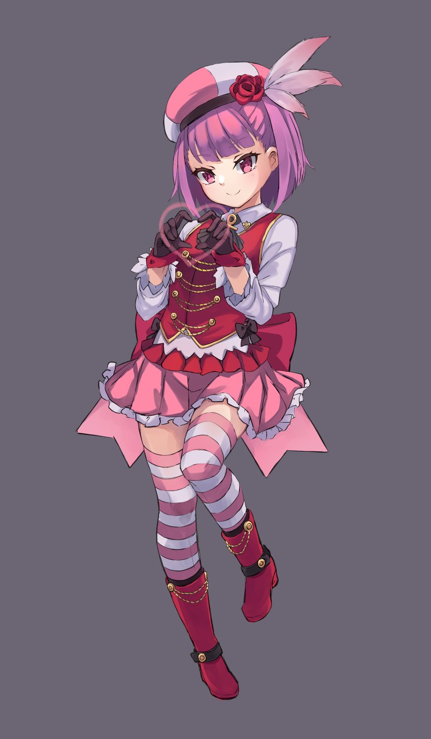 1girl, ankh, beret, black_gloves, blush, boots, breasts, collared_shirt