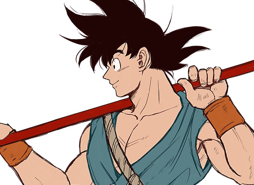 1boy, black_eyes, black_hair, blue_shirt, closed_mouth, collarbone, dougi, dragon_ball