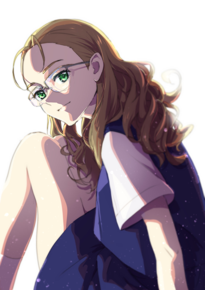 1girl, absurdres, antenna_hair, brown_hair, ena1215, glasses, green_eyes, highres