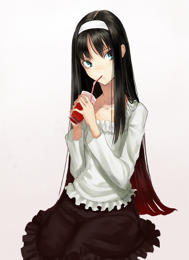 00s, 1girl, bad_id, bad_pixiv_id, black_hair, blood, blue_eyes, cup