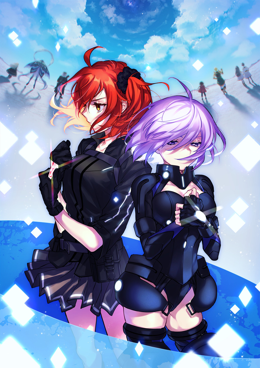 4boys, 5girls, adele_(fate), ahoge, armor, armored_leotard, asha_(fate), belt