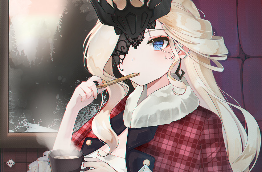 1girl, absurdres, adapted_costume, alternate_costume, artist_logo, blonde_hair, blue_eyes, breasts